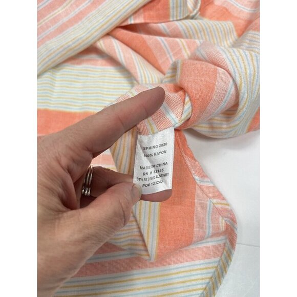 Fresh Produce Womens L White Blouse Button Down Long Sleeve Orange Striped Beach - Picture 10 of 10